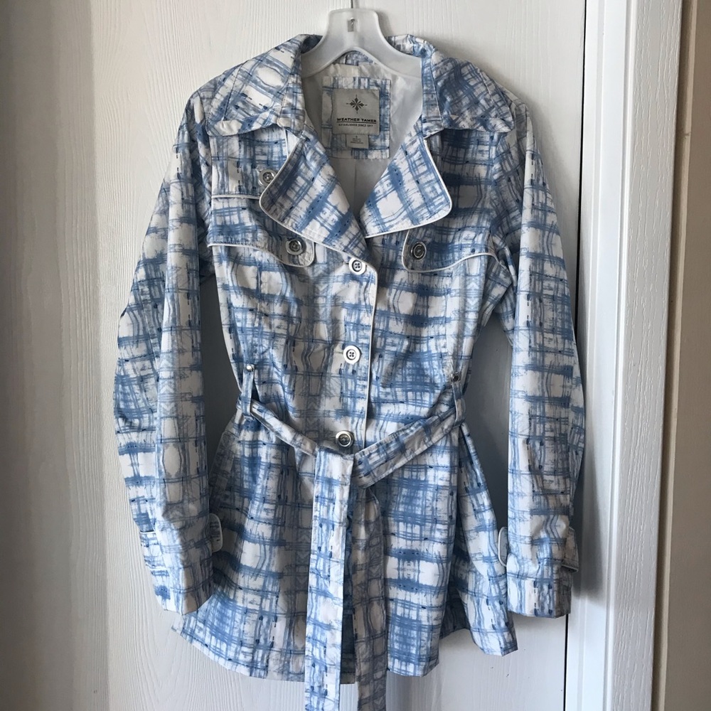 Blue Pattern Rain Jacket Wind Breaker Coat